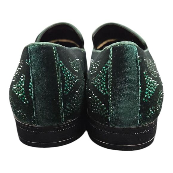 AFTER MIDNIGHT VINTNER VELVET COLLECTION:GREEN CRYSTAL-STUDDED SMOKER SHOES.